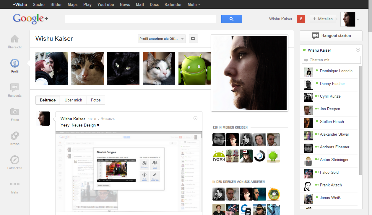 Google+ Profilseite des neuen Designs