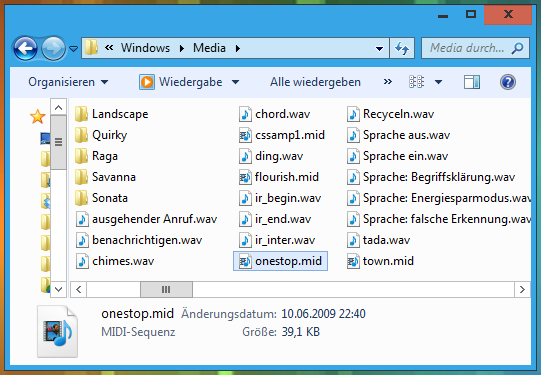 Versteckte Musikdatei in Windows 7 – onestop.mid