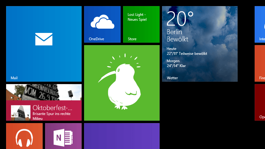 Windows 8 Startscreen mit Website-Kachel Icon