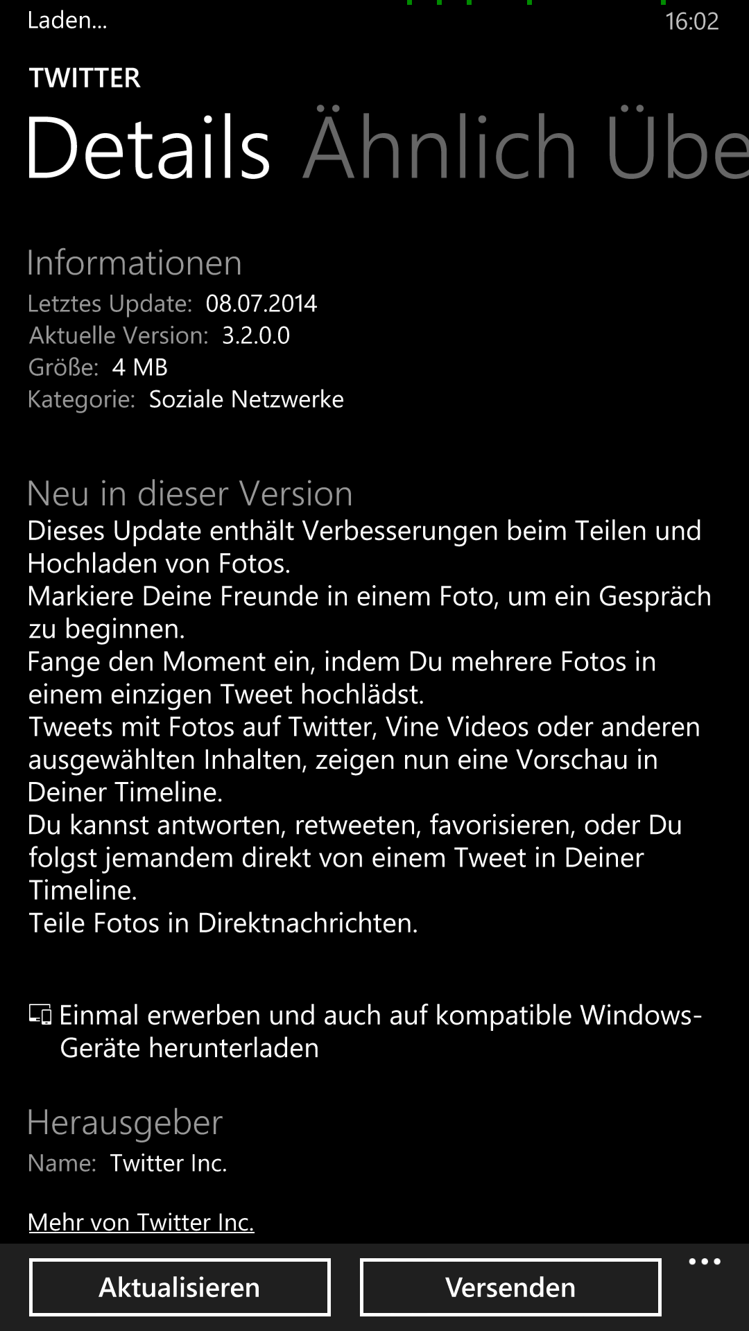 Windows Phone Twitter-App Changelog Juli