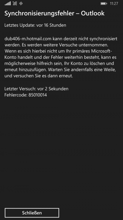 Windows Phone Fehler 85010014