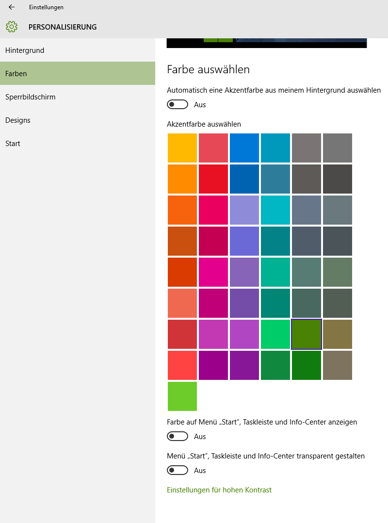 Windows 10 Personalisierung Einstellungen Farben