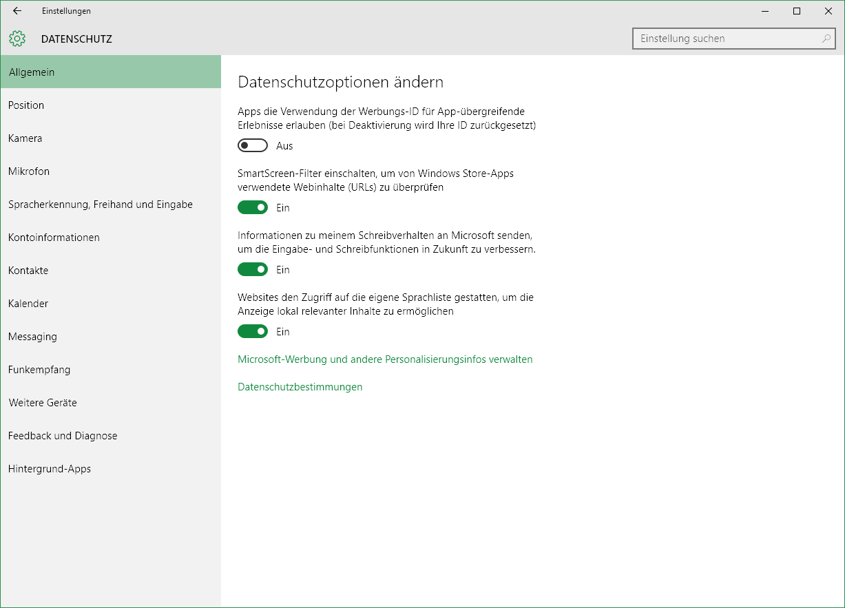 Windows 10 Datenschutzeinstellungen 2