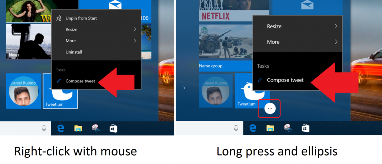 Windows 10 Mobile Jumplists
