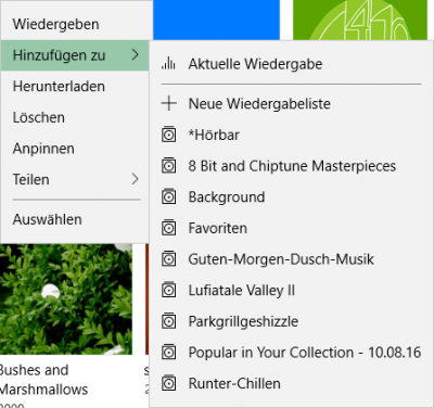 Windows 10 1607 Groove Music-Kontextmenue
