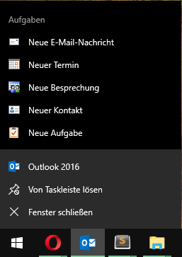 Windows 10 1607 Jumplist-Kontextmenue