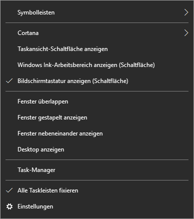 Windows 10 1607 Taskleiste-Kontextmenue