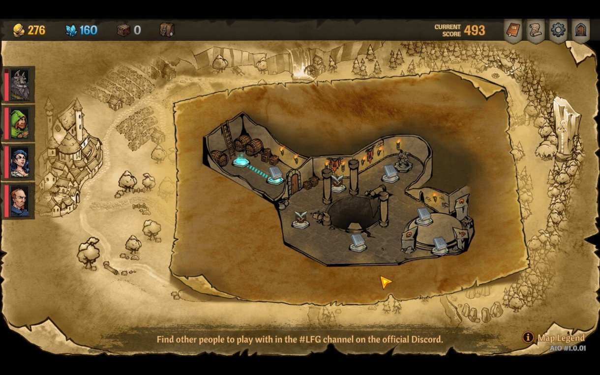 Screenshot von Across the Obelisk.
Zu sehen ist eine kleinere Karte von einer Gruft mit einem Altar auf der rechten Seite.